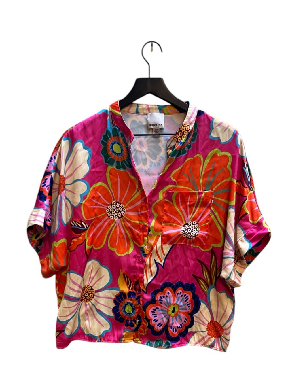 Industry Bright Floral Short-Sleeve Blouse - Pink size medium